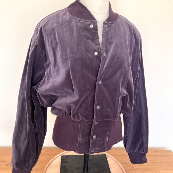 90's Plum - Stretch Velveteen Bomber Jacket - Suzanne Somers - Size Medium - Picture 4 of 11